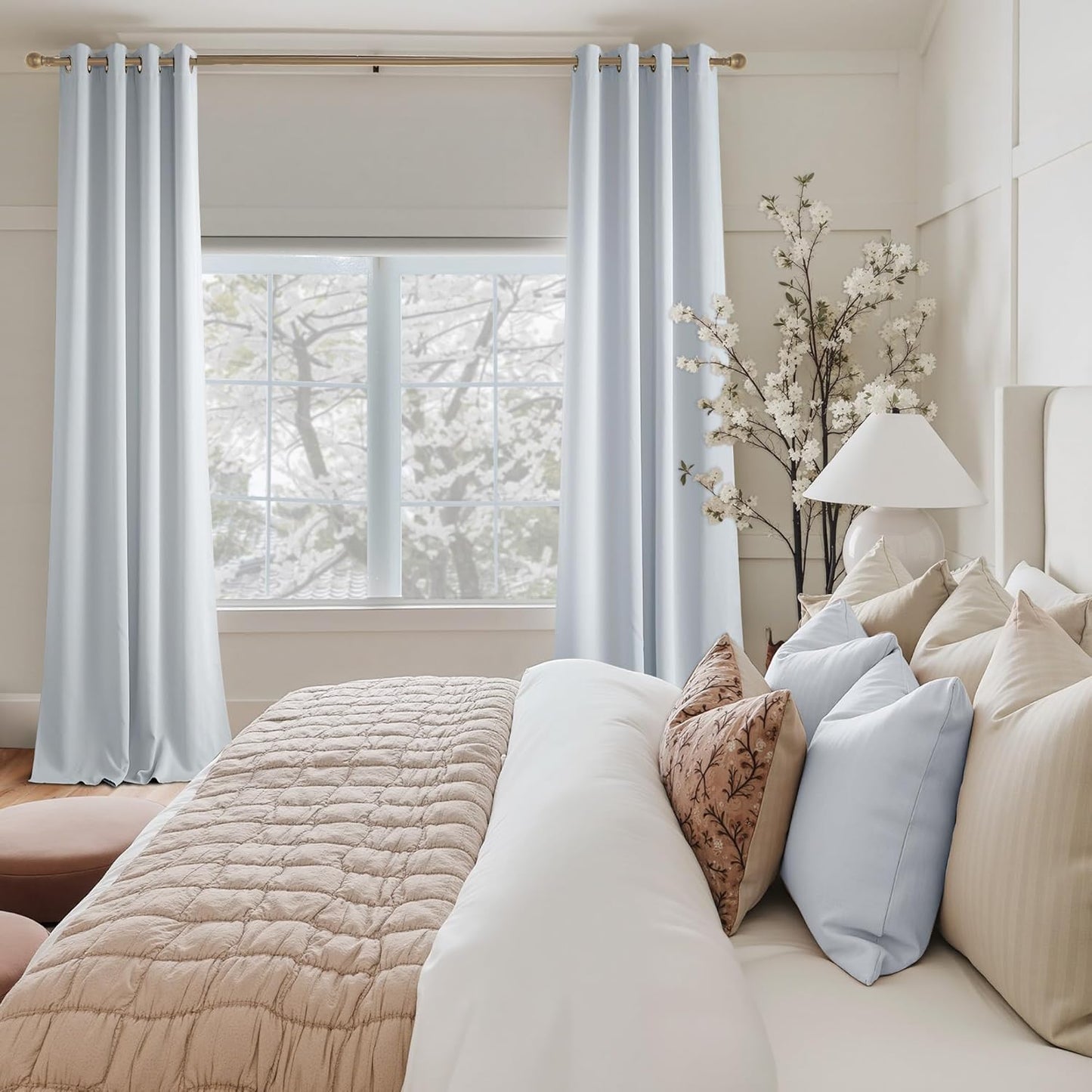 NICETOWN Room Darkening Curtains - Greyish White Drapery Panels, Set of 2 | 52" x 63" Size
