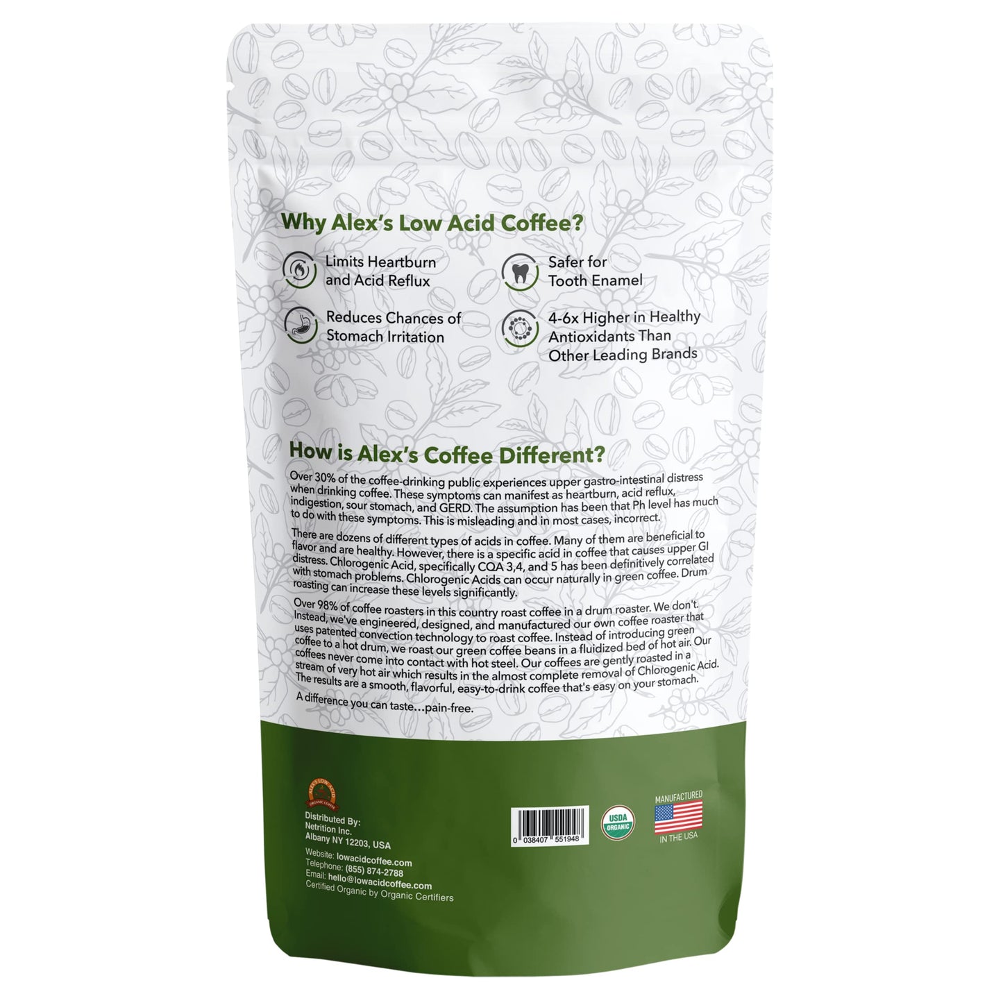 Alex's Low Acid Organic Coffee 12oz Bag - Rise and Shine Whole Bean (Pack of 1)