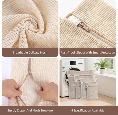 100% Cotton Mesh Laundry Bags by [Brand Name] - Premium Soft & Dye-Free | Set of 4 in Natural