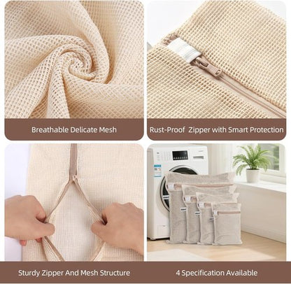 100% Cotton Mesh Laundry Bags by [Brand Name] - Premium Soft & Dye-Free | Set of 4 in Natural
