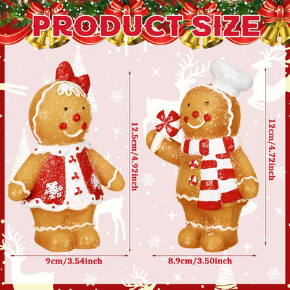 Moucuny Christmas Gingerbread Man Figurines - 2-Piece Resin Decor with Chef Hat & Scarf for Home Kitchen
