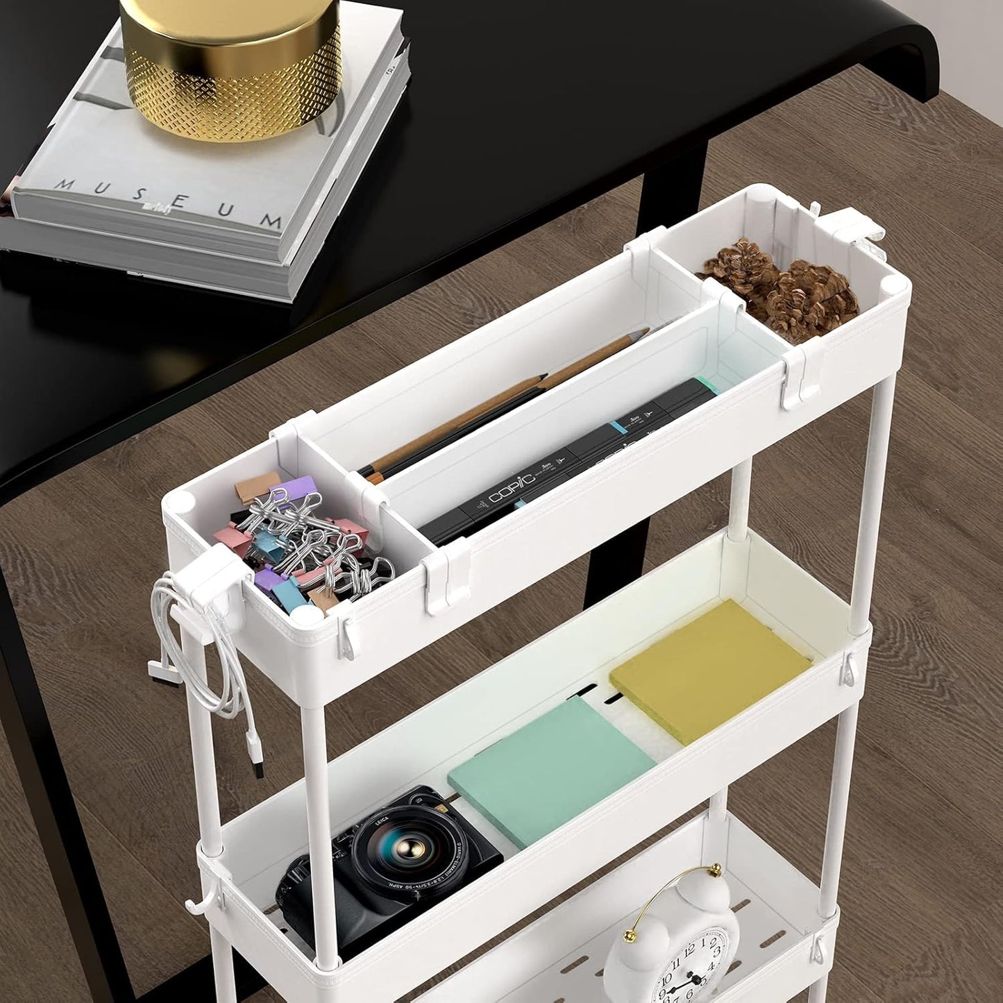 SPACELEAD Slim Storage Cart - 4-Tier Rolling Utility Organizer for Bathroom, Kitchen & Laundry | White