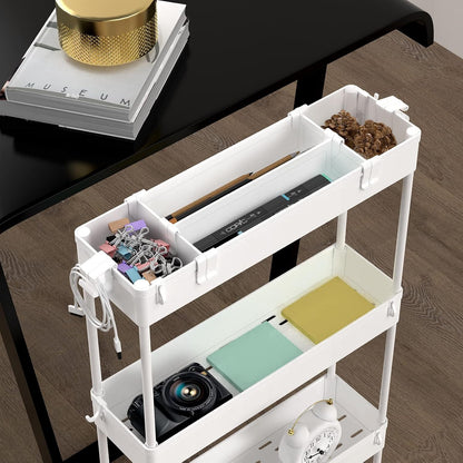 SPACELEAD Slim Storage Cart - 4-Tier Rolling Utility Organizer for Bathroom, Kitchen & Laundry | White