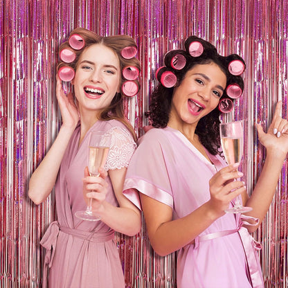 Skiennix 2 Pack Pink Backdrop Decorations - Tinsel Curtain Foil Fringe for Birthday & Graduation