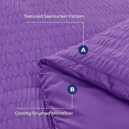 HYMOKEGE King Size Comforter Set - Bright Purple Seersucker 7-Piece Luxury Bedding Set