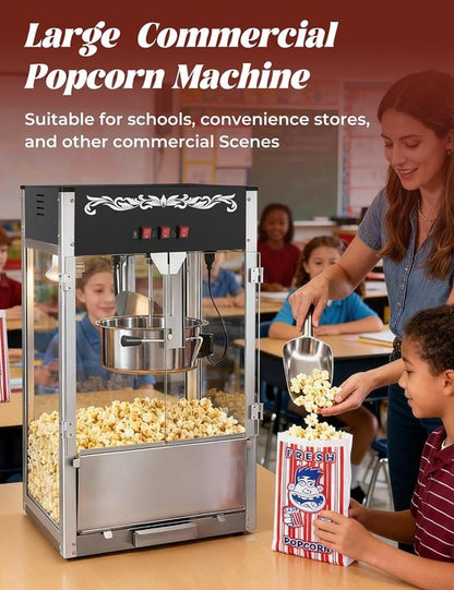 Commercial Popcorn Machine - Authentic 16oz Kettle Popcorn Maker with Warming Deck | 1600W for Restaurants & Events