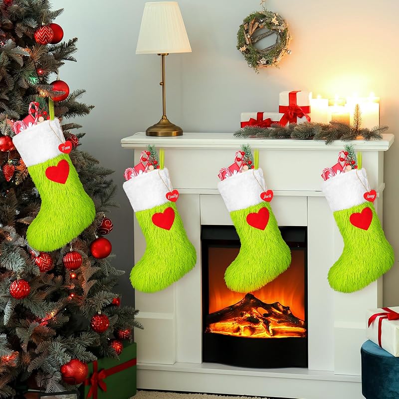 Cozypower 6-Piece Green Christmas Stocking Set – 18 Inch Faux Fur Holiday Stockings (Variation: 6)
