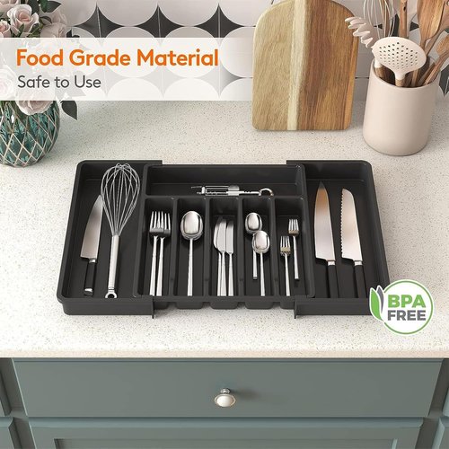 Expandable Silverware Organizer by [Brand Name] - BPA-Free Adjustable Utensil Tray for Kitchen Drawers | Large Cutlery Holder for Forks, Knives & Spoons
