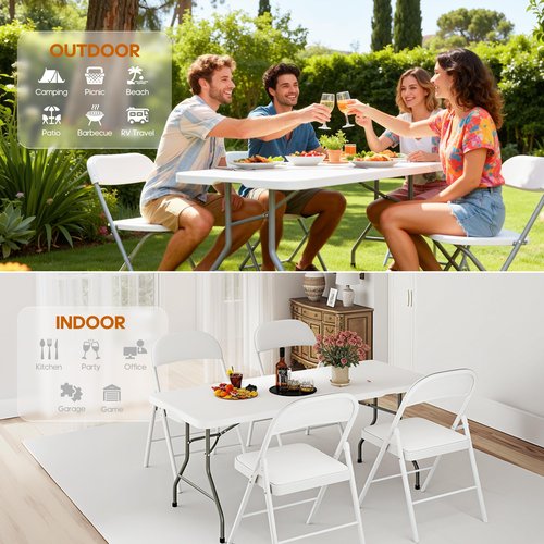 LUCKPRO 6ft Folding Table Heavy Duty 350 LBS Capacity Foldable Table with 18% Thicker HDPE Waterproof Top & Reinforced Steel Frame, Portable Fold-in-Half Table for Outdoor Indoor Party Wedding Camping
