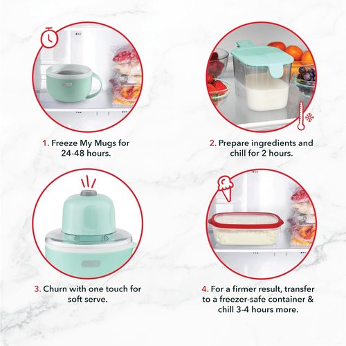 Dash My Mug Ice Cream Maker - Create Delicious Gelato, Frozen Yogurt & Sorbet - Easy to Clean - Aqua, 2 Bowls