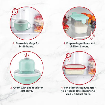 Dash My Mug Ice Cream Maker - Create Delicious Gelato, Frozen Yogurt & Sorbet - Easy to Clean - Aqua, 2 Bowls