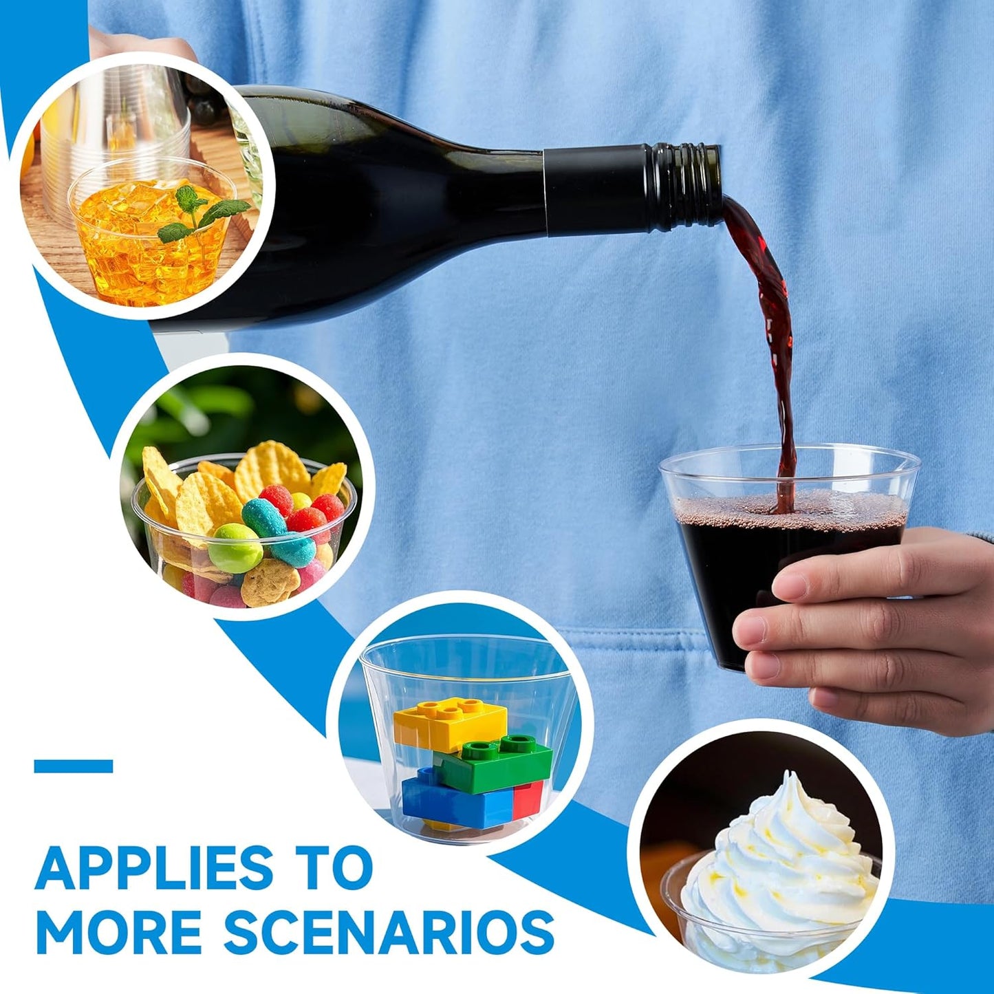 RACETOP Clear Plastic Cups - 9 oz Disposable Tumblers for Parties & Events | 100 Pack