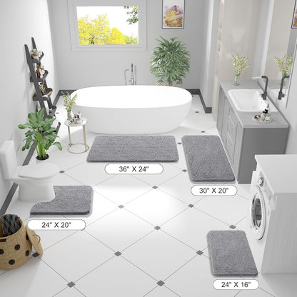 OLANLY Bathroom Rugs - Extra Soft Chenille Bath Mats | Quick Dry, Machine Washable, 35x24, Grey