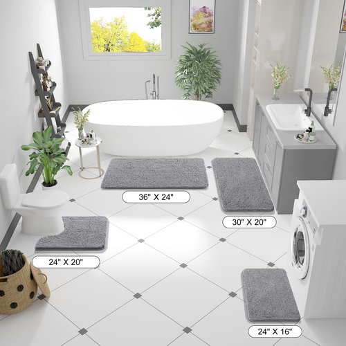 OLANLY Bathroom Rugs 47x17, Extra Soft Absorbent Chenille Bath Rugs, Rubber Backing Quick Dry, Machine Washable Bath Mats for Bathroom Floor, Tub and Shower, Home Decor Accessories, Grey