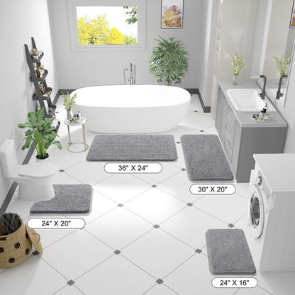 OLANLY Bathroom Rugs 47x17, Extra Soft Absorbent Chenille Bath Rugs, Rubber Backing Quick Dry, Machine Washable Bath Mats for Bathroom Floor, Tub and Shower, Home Decor Accessories, Grey