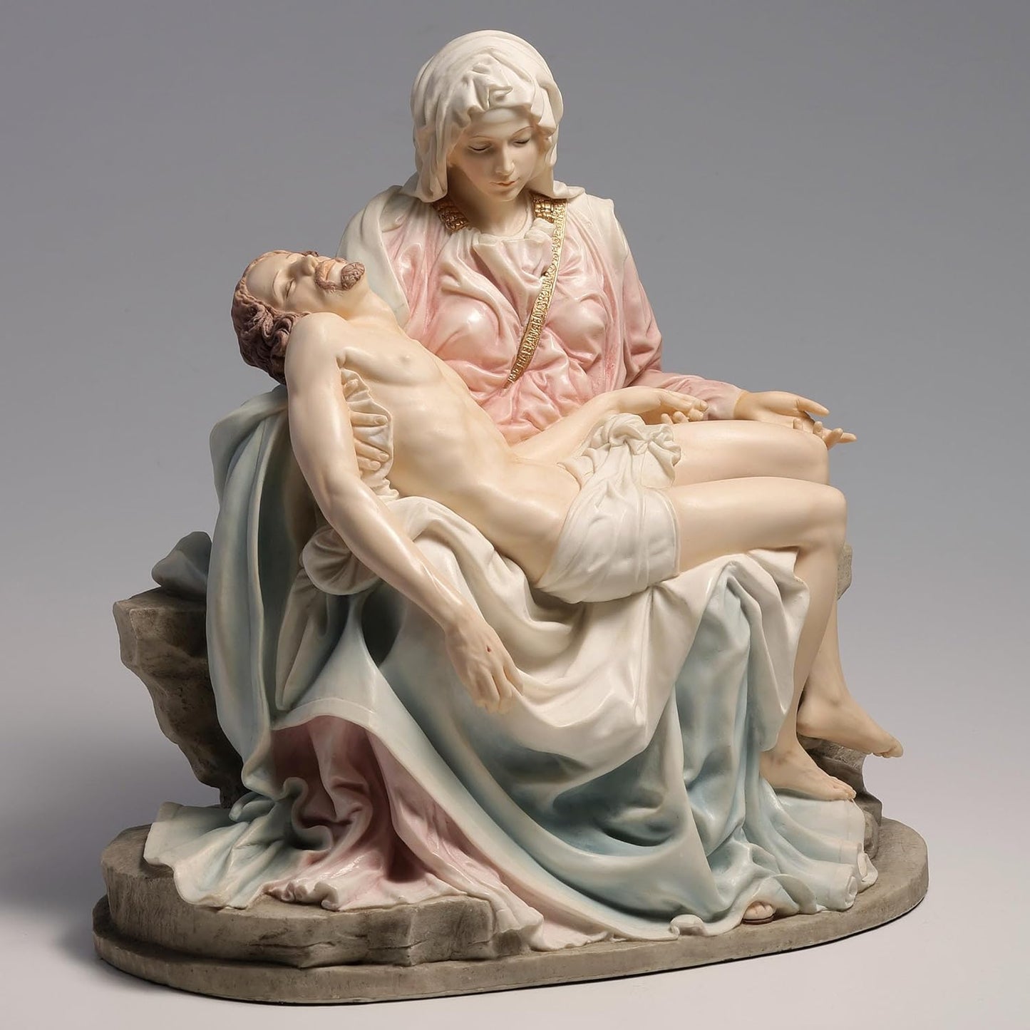 Regine Switzerland Pieta & Michelangelo Decorative Figurine - Elegant 10.63 Inch Design in Pink & Blue