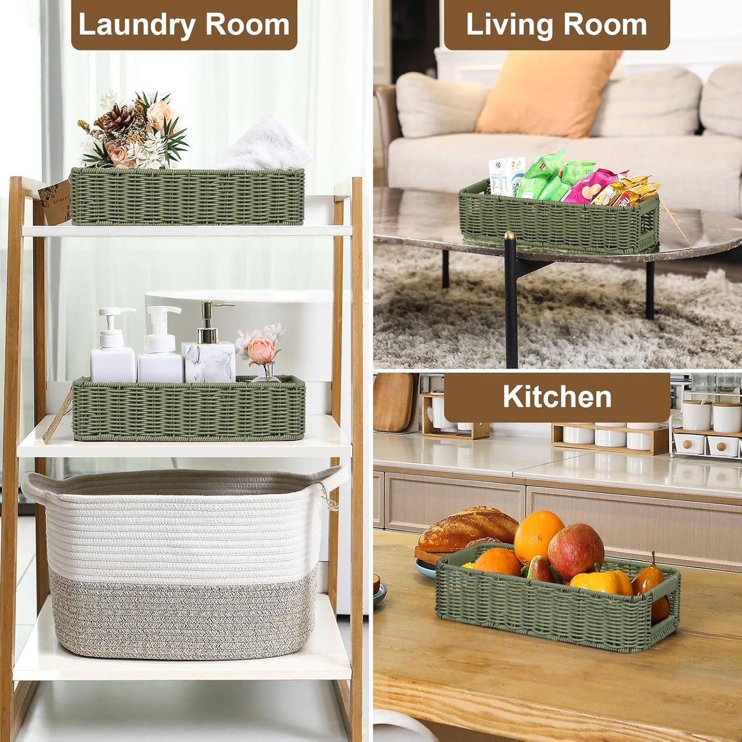 Regine Switzerland Wicker Storage Basket - Green Decorative Bin for Countertops & Shelves | Waterproof Toilet Paper Holder
