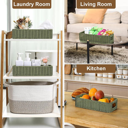 Regine Switzerland Wicker Storage Basket - Green Decorative Bin for Countertops & Shelves | Waterproof Toilet Paper Holder