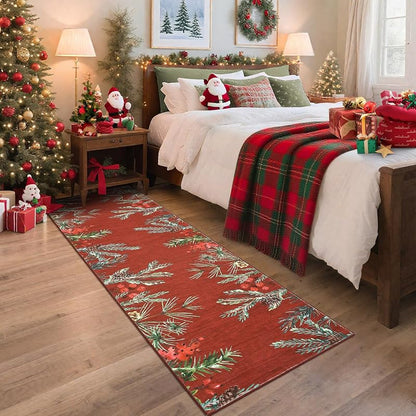 Pinecone-Red 2' x 6' Christmas Runner Rug - GarveeHome, Non-Slip, Washable
