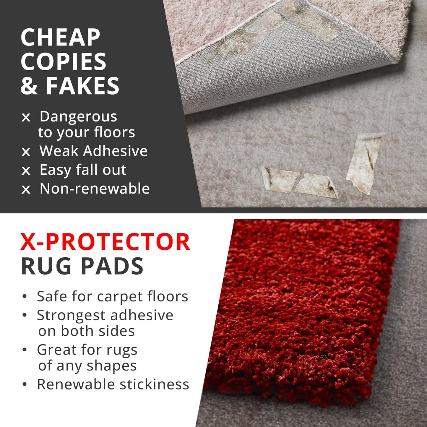 X-Protector Rug Tape | 12 Pcs Anti-Slip & Anti-Curling Carpet Gripper - Premium White Rug Pad