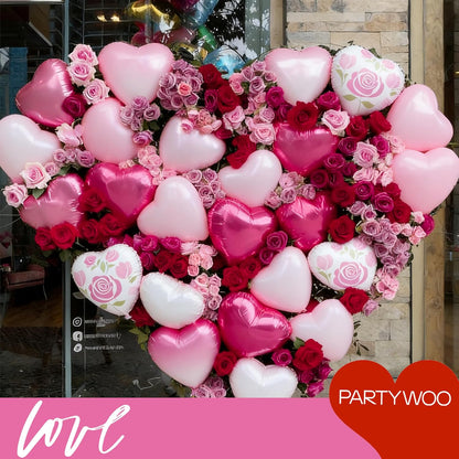 PartyWoo Pink Balloons - 127 Pcs Including Heart Foil & Gradient Rose Print - Perfect for Valentine's Day & Weddings