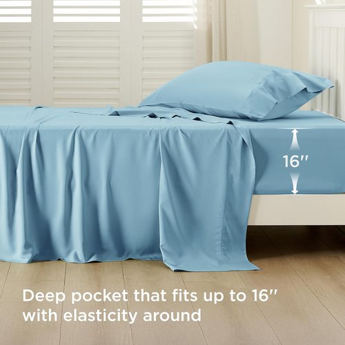 Bedsure Cooling Twin XL Sheets - Breathable Rayon from Bamboo | Soft, Deep Pocket Up to 16 Inches, Aqua