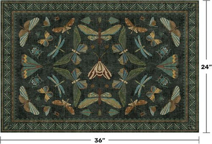 Hazo Haus 2x3 Entryway Rug - Dark Green Washable Non-Slip Throw Rug for Kitchen & Bathroom