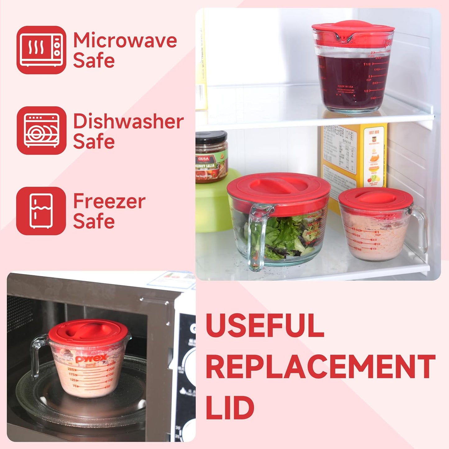 Skiennix Silicone Replacement Lids - 3 Pack for Pyrex Measuring Cups | Reusable, Food-Grade, Dishwasher & Microwave Safe