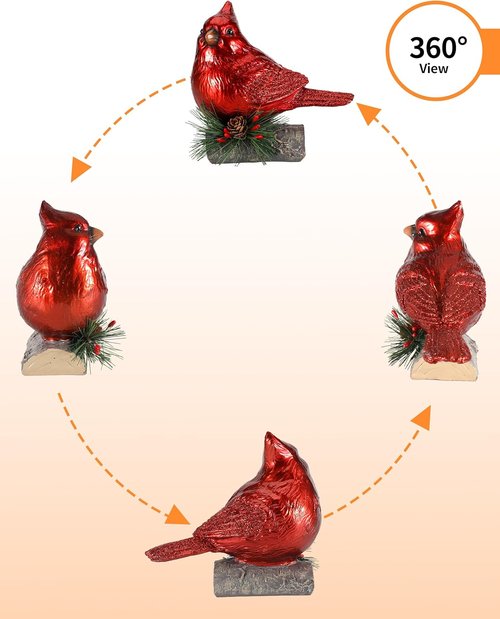 iStatue Red Cardinal Bird Figurines Set of 2 - 6.3'' Realistic Resin Statues for Holiday Home Decor