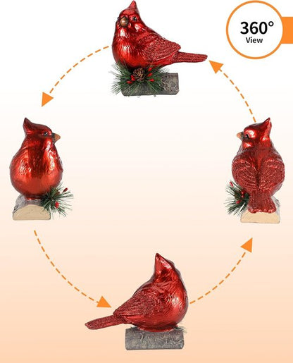 iStatue Red Cardinal Bird Figurines Set of 2 - 6.3'' Realistic Resin Statues for Holiday Home Decor