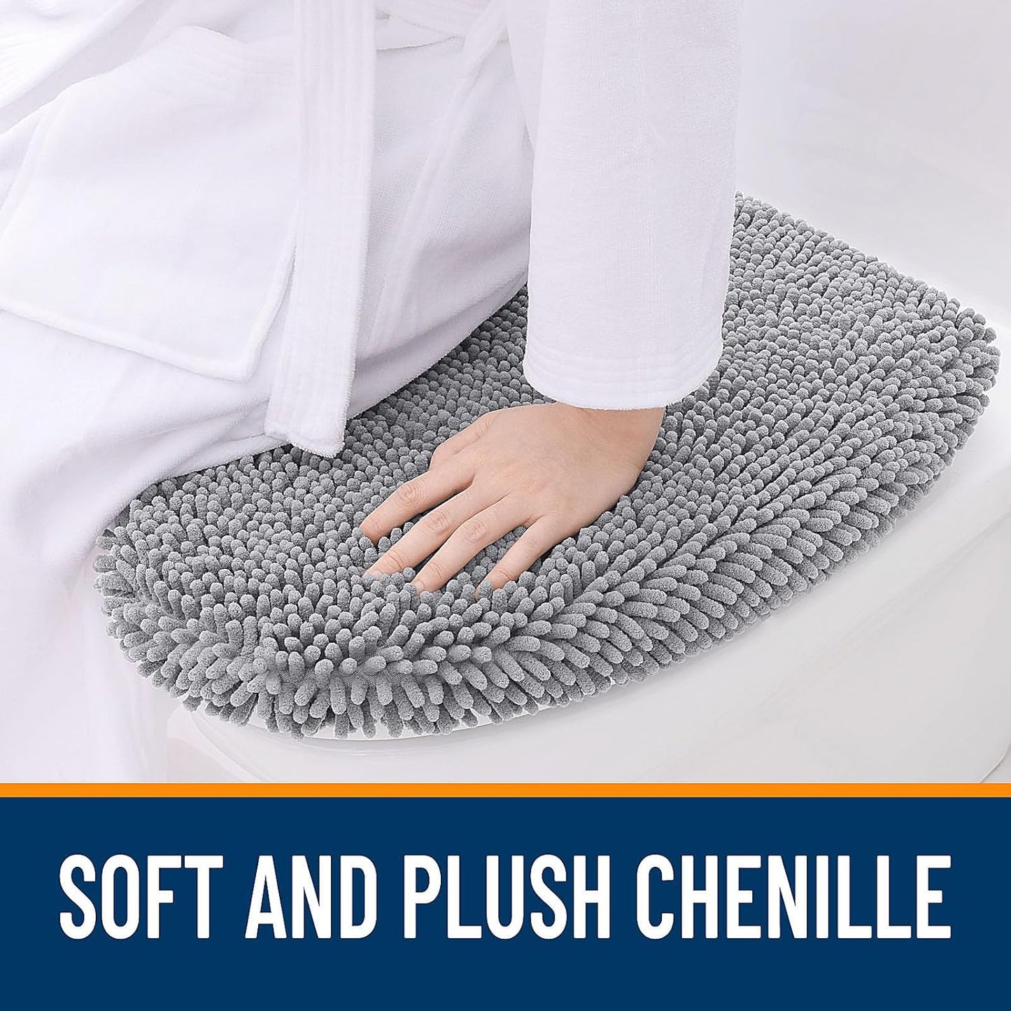 OLANLY Chenille Bath Rug Set - Soft Grey Bath Rug (30x20) & Toilet Lid Cover (17.5x15)