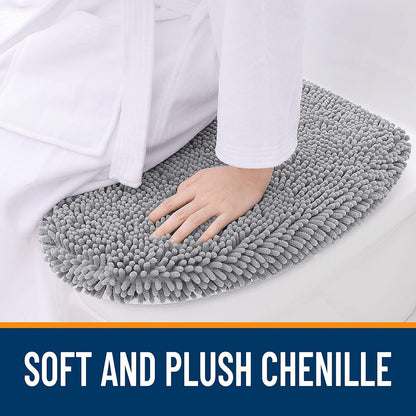 OLANLY Chenille Bath Rug Set - Soft Grey Bath Rug (30x20) & Toilet Lid Cover (17.5x15)