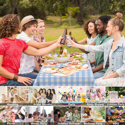 Skiennix Light Blue Gingham Tablecloth - Disposable Waterproof Rectangular Cover | 54" x 108" for Parties & Picnics