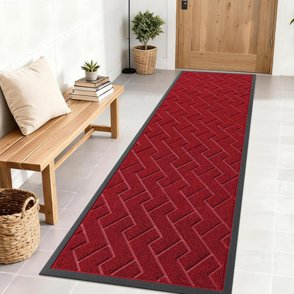 OLANLY Waterproof All-Season Front Door Mat - Sturdy Natural Rubber, Easy Clean Herringbone Design (Wine Red, 71x23)