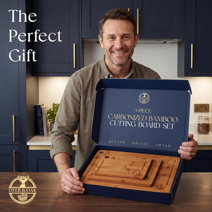 Skiennix 3-Piece Bamboo Cutting Board Set - Eco-Friendly, Pre-Oiled & Non-Toxic | Perfect for Kitchen Use