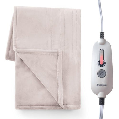 Brookstone Oversized Electric Heated Throw - Heated Blankets - 4 Heat Settings, 4-Hour Auto Shut Off, 100% Polyester, 50"x60" - Taupe