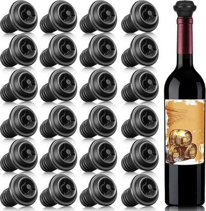 Honoson 24 Pieces Wine Stopper Resealable Pump Vacuum Silicone Saver Practical for Kitchen Supplies Bottle Tools (Black)