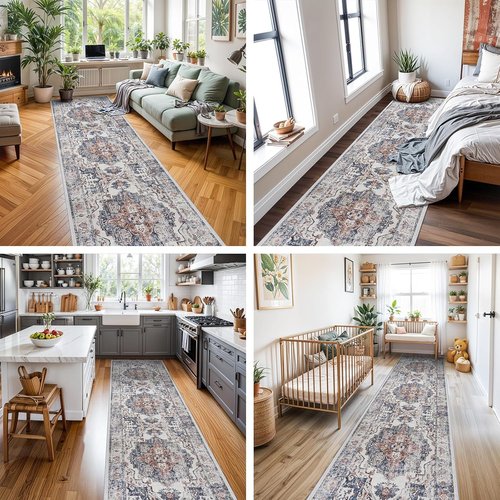 Hallway Washable Runner Rug - Vintage Soft Non-Slip Indoor Carpet for Kitchen & Entryway | 3x10, Brick
