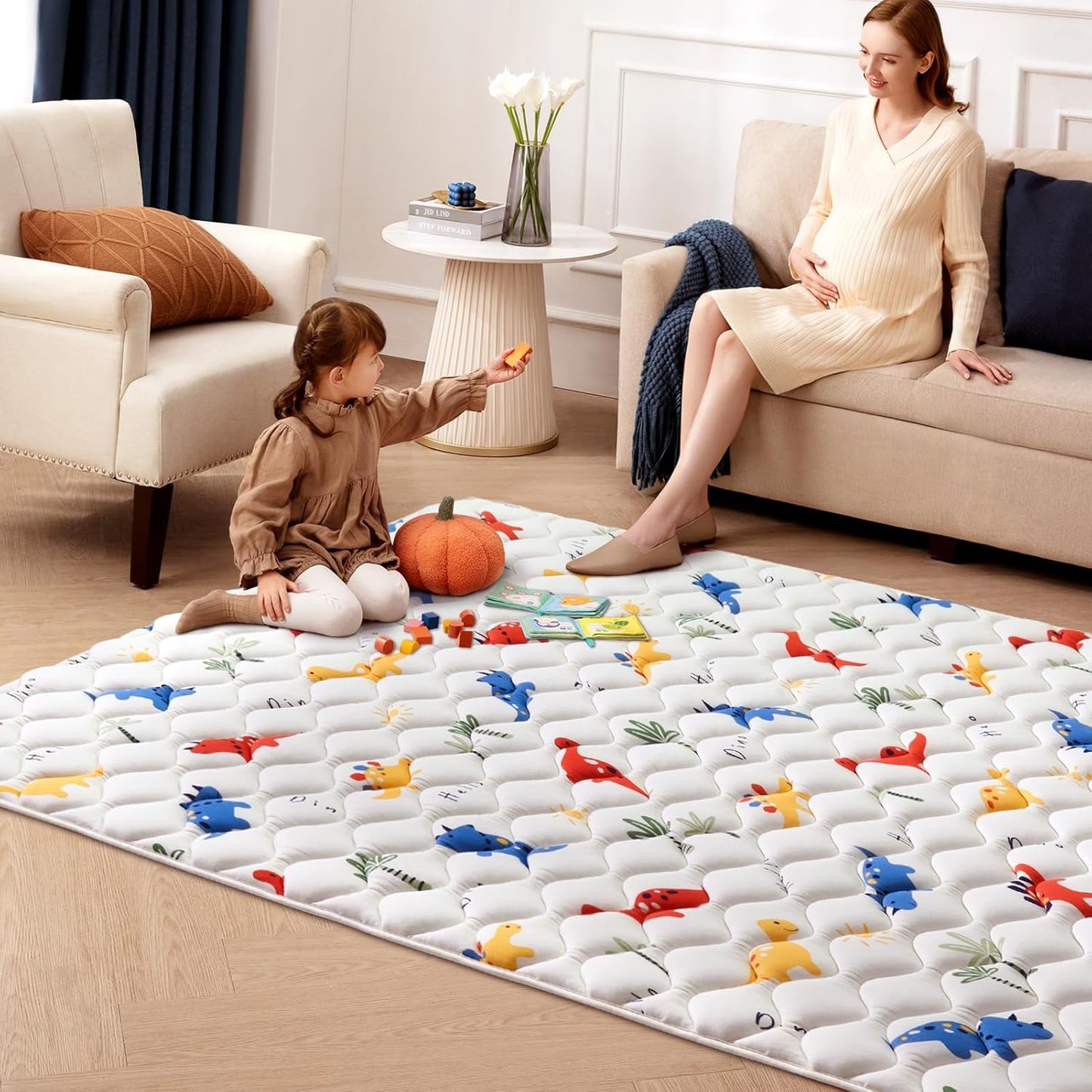 Odorless Premium Foam Baby Play Mat - Soft Hypoallergenic Crawling Mat | 50" x 50" Non-Slip Cushion for Infants & Toddlers