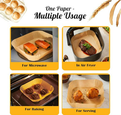 EkoHaven Signature Air Fryer Paper Liners - 127 Pcs Non-Stick, Oil Proof, 9” Square for 5-9qt Baskets