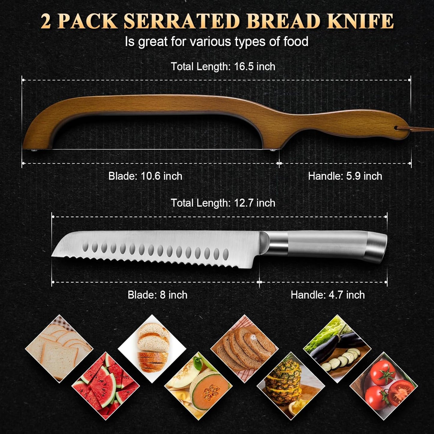 Skiennix Sourdough Bread Knife - Ergonomic Serrated Cutter for Easy Slicing | 2-Pack Set