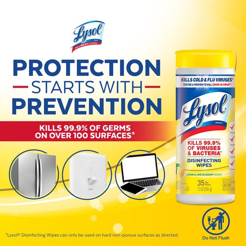Lysol Disinfectant Wipes, Multi-Surface Antibacterial Cleaning Wipes, Dorm Room Essentials For Disinfecting and Cleaning, Lemon and Lime Blossom, 35 Count (Pack of 3)