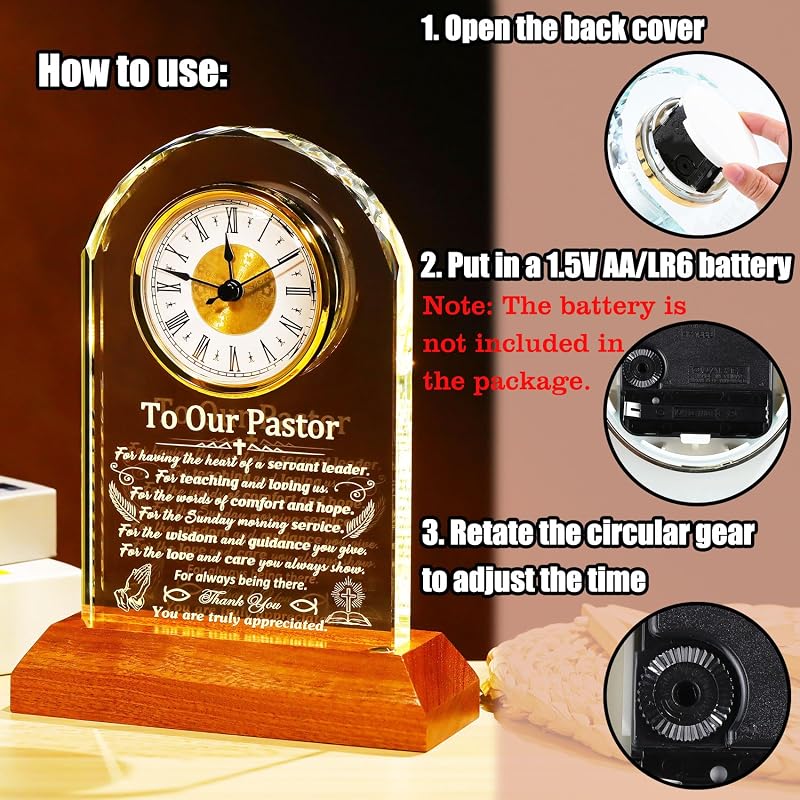 Pastor Crystal Clock Keepsake - Variation: Pastor