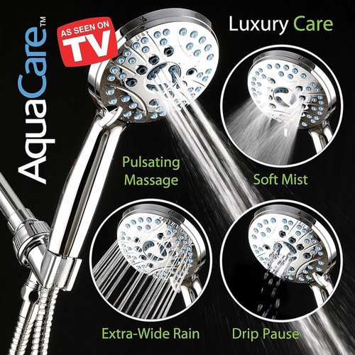 AquaCare High Pressure Handheld Shower Head - 8 Modes, Anti-Clog Nozzles & 6 ft Stainless Steel Hose