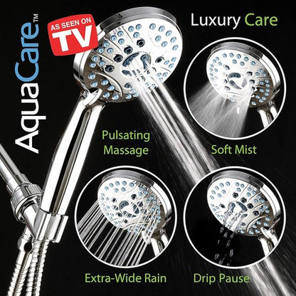 AquaCare High Pressure Handheld Shower Head - 8 Modes, Anti-Clog Nozzles & 6 ft Stainless Steel Hose