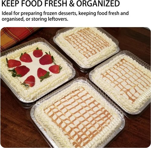 8x8 Square Aluminum Baking Cake Pans by [Brand Name] - Disposable Foil Pans with Clear Lids for Easy Food Storage
