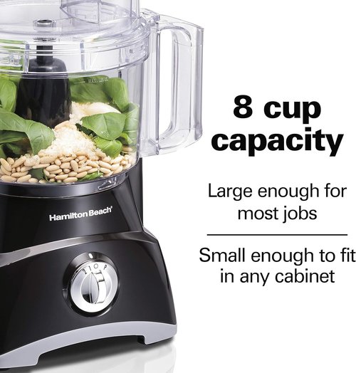 Hamilton Beach Food Processor - Versatile Vegetable Chopper for Slicing & Shredding | 8 Cup, Black
