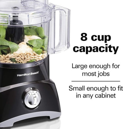 Hamilton Beach Food Processor - Versatile Vegetable Chopper for Slicing & Shredding | 8 Cup, Black