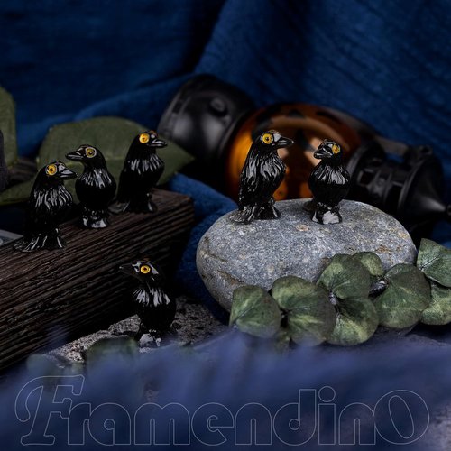 Framendino Mini Resin Crows - 60 Pack Tiny Raven Figures for Halloween Craft Projects & Garden Decor
