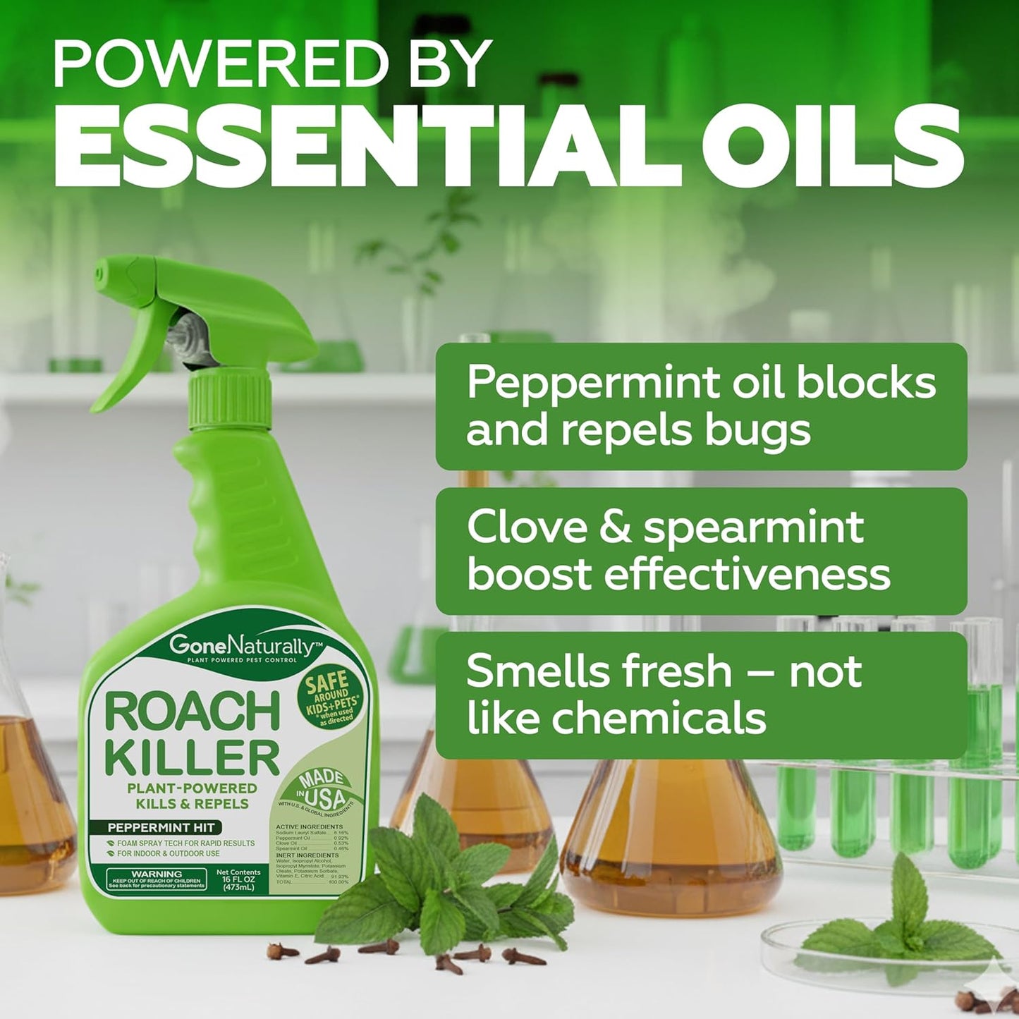 Skiennix Roach Killer - Peppermint Oil Spray for Indoor & Outdoor Use | Safe Pest Control for Kids & Pets (16oz)